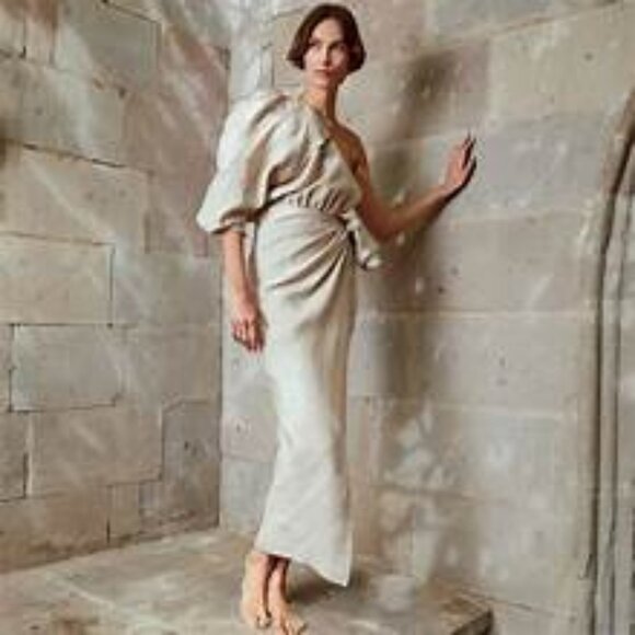 PIECE OF WHITE Galilea One-Shoulder Linen Midi Dress - Picture 6 of 15